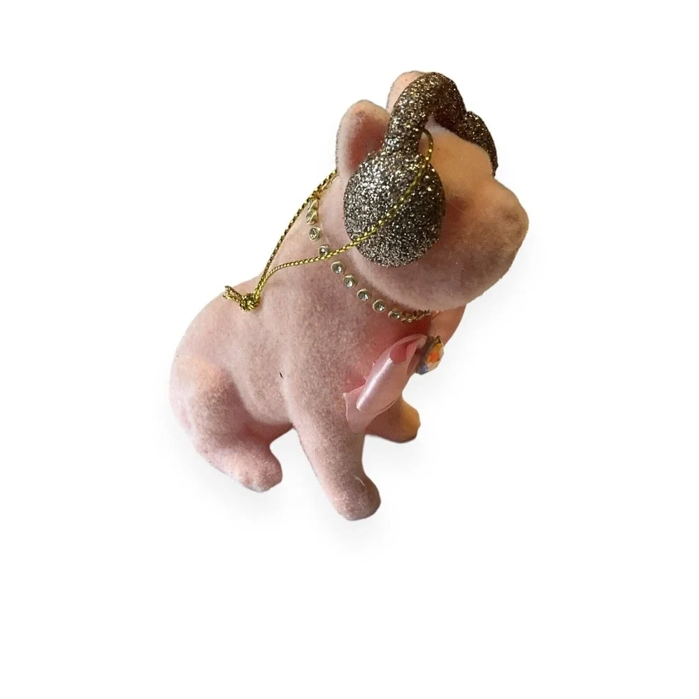 French‎ Bulldog Ornament Christmas  Pink Gold Headphones